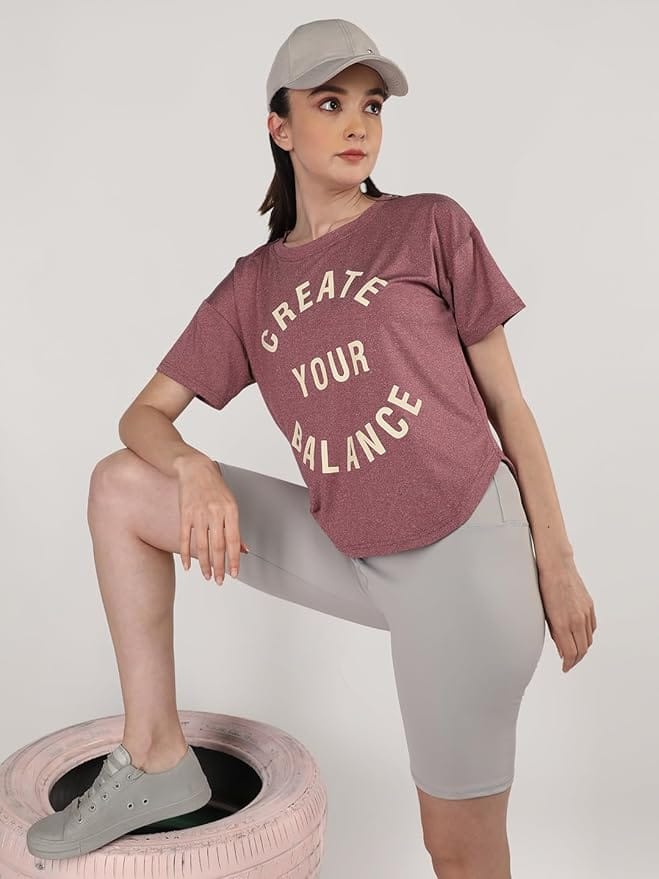 CHKOKKO Women Round Neck Dry Regular Fit