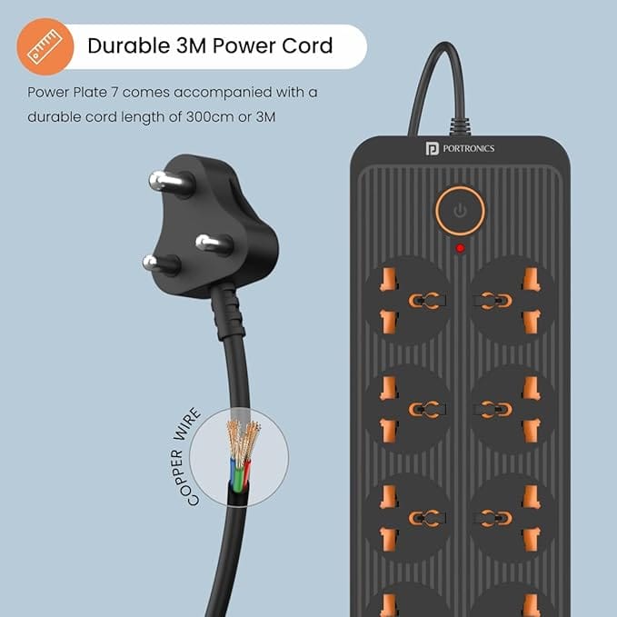Portronics Power Plate 7 with 6 USB Port 8 Sockets