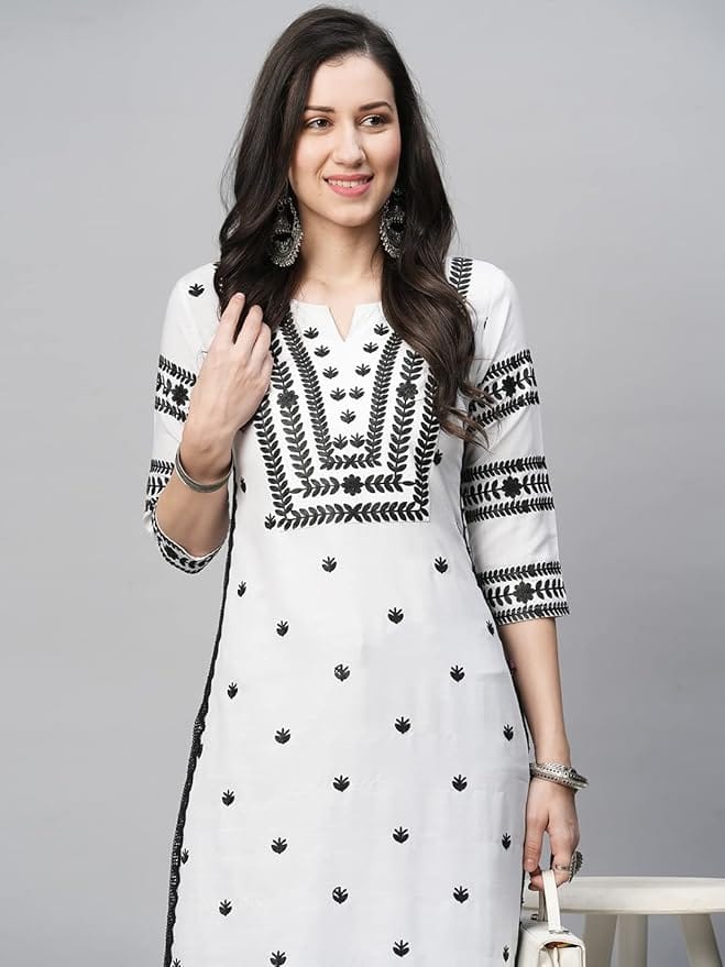 GoSriKi Women Kurta Cotton Blend Embroidery Styles