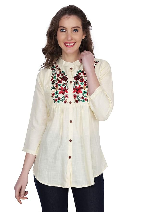 cotton top for women stylish Floral Embroidery